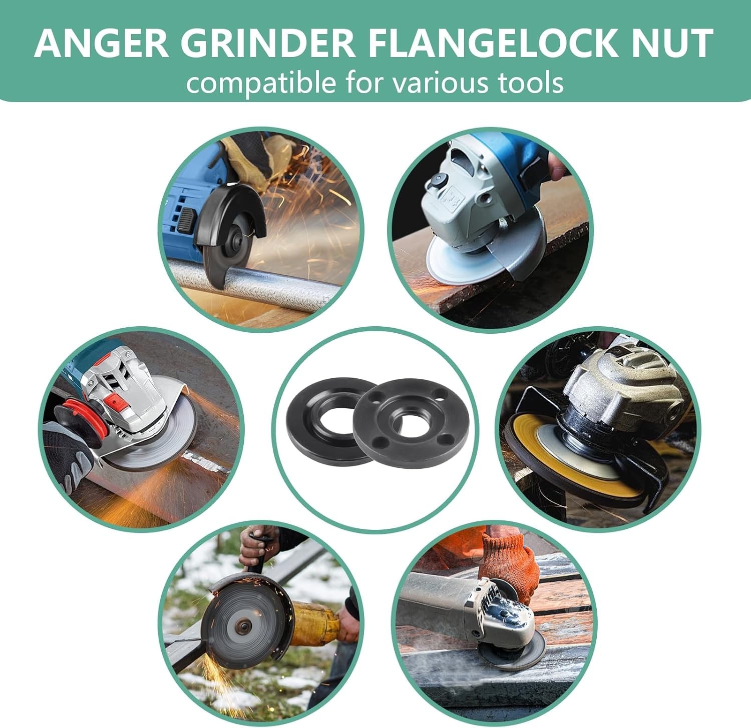 9pcs Angle Grinder Nuts, 1 Angle Grinder Wrench Spanner & 8 Angle Grinder Flange