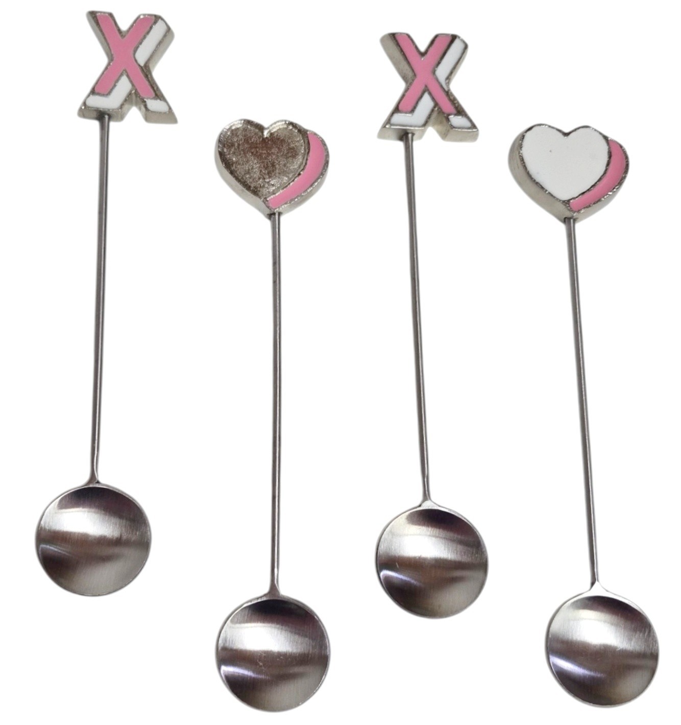 Anthropologie Valentine's Day Teaspoon Set of Four XOXO Pink Stainless Steel NIB