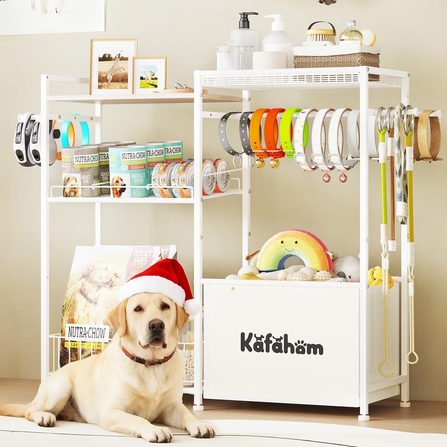 Dog Toy Basket W/ Collar Leash Holder Hooks Large Pet Bin Dog Toy Box Living