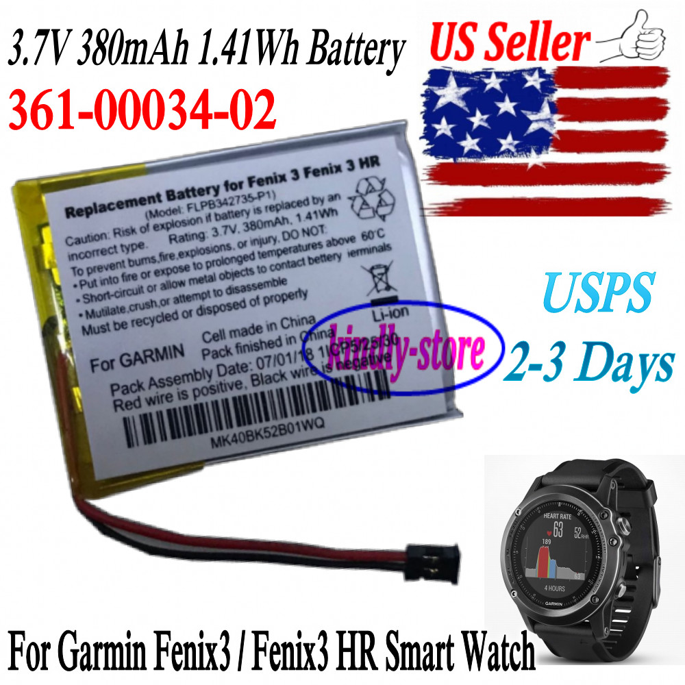 US Seller Replacement 380mAh Battery For Garmin Fenix3 Fenix3 HR 361-00034-02