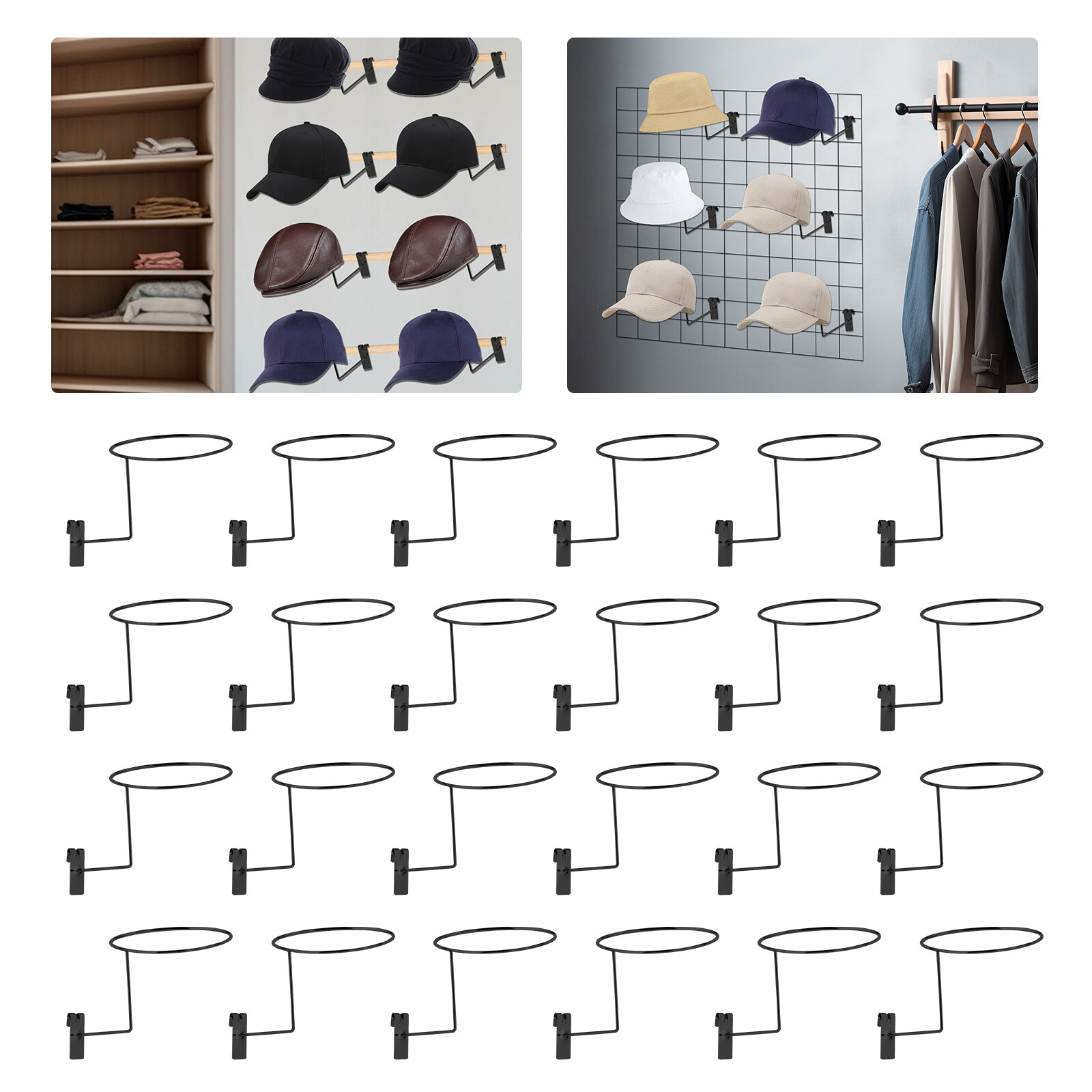 24 Premium Iron Hat Racks - Space-Saving Wall Mount Hang Display Hooks
