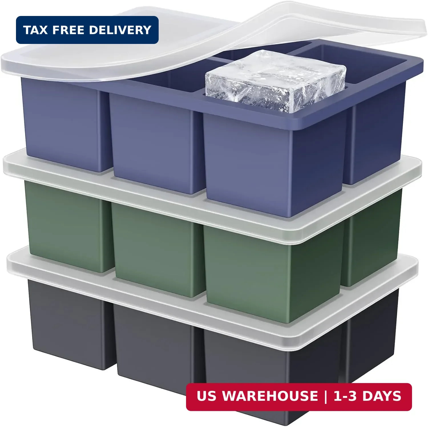 Large Ice Cube Tray for Whiskey: 2" Big Silicone Ice Tray with Lid for Whisky -
