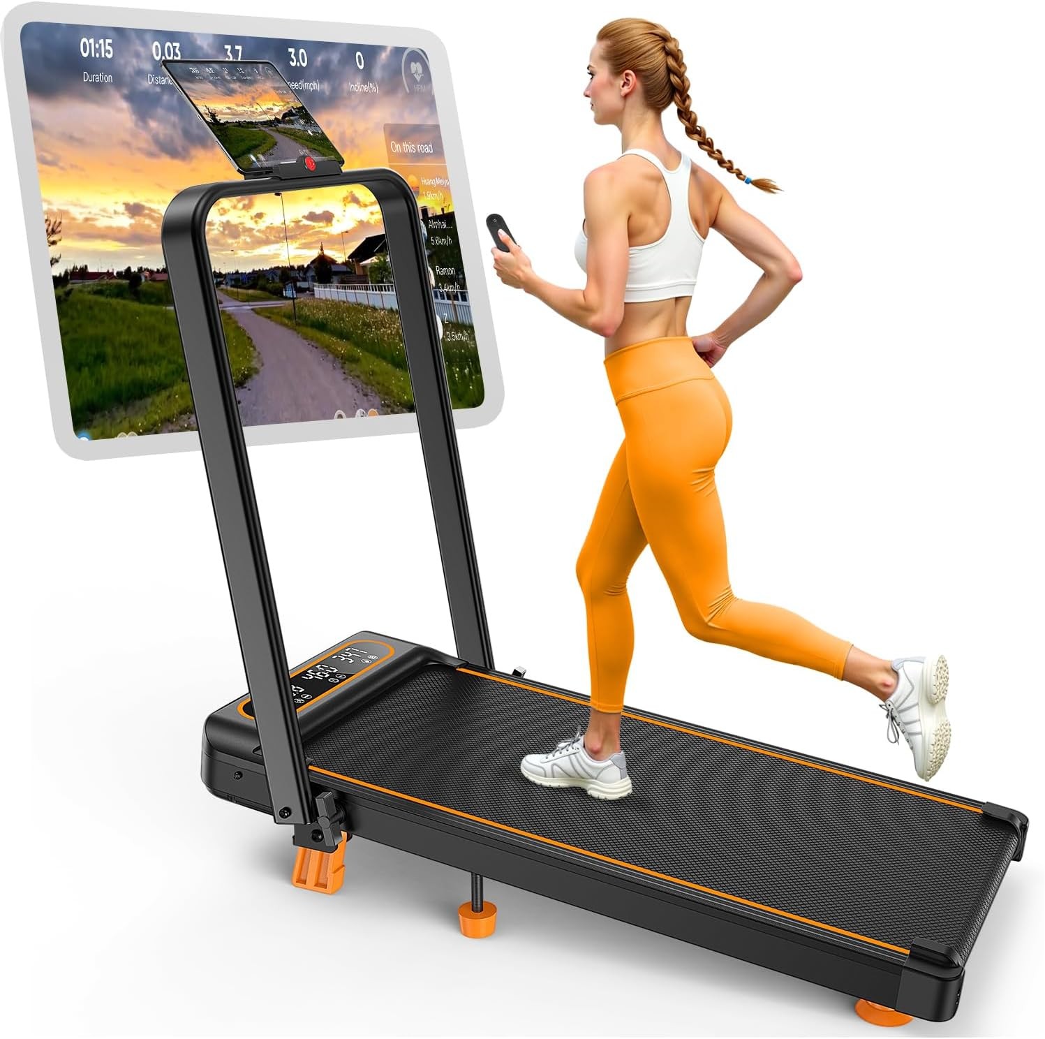 3.5HP Portable Walking Pad Treadmill 15% Incline&Handle Bar LED Display For Home