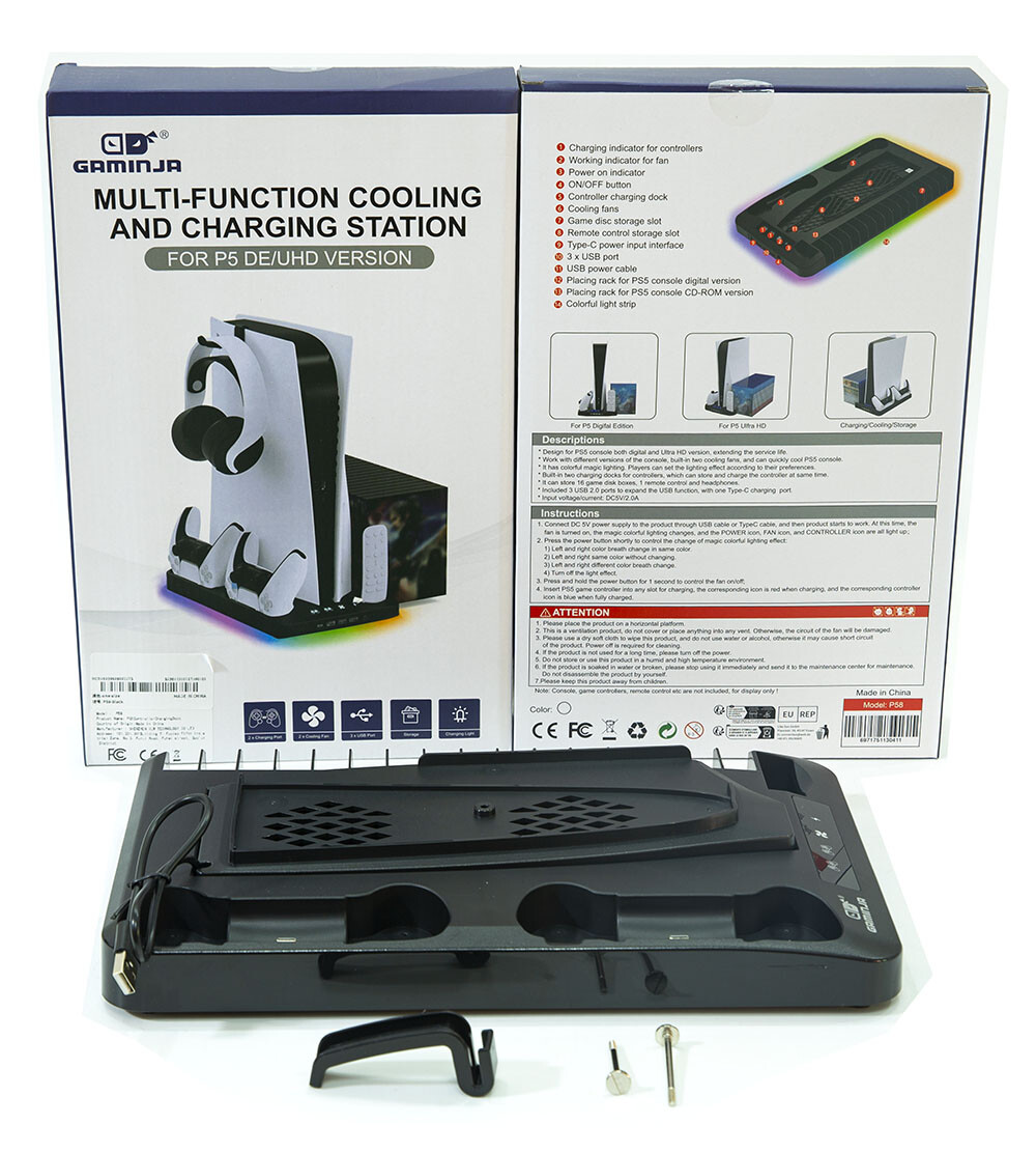 For PS5 Console Dual Controller Charger Charging Dock Station Cooling Fan