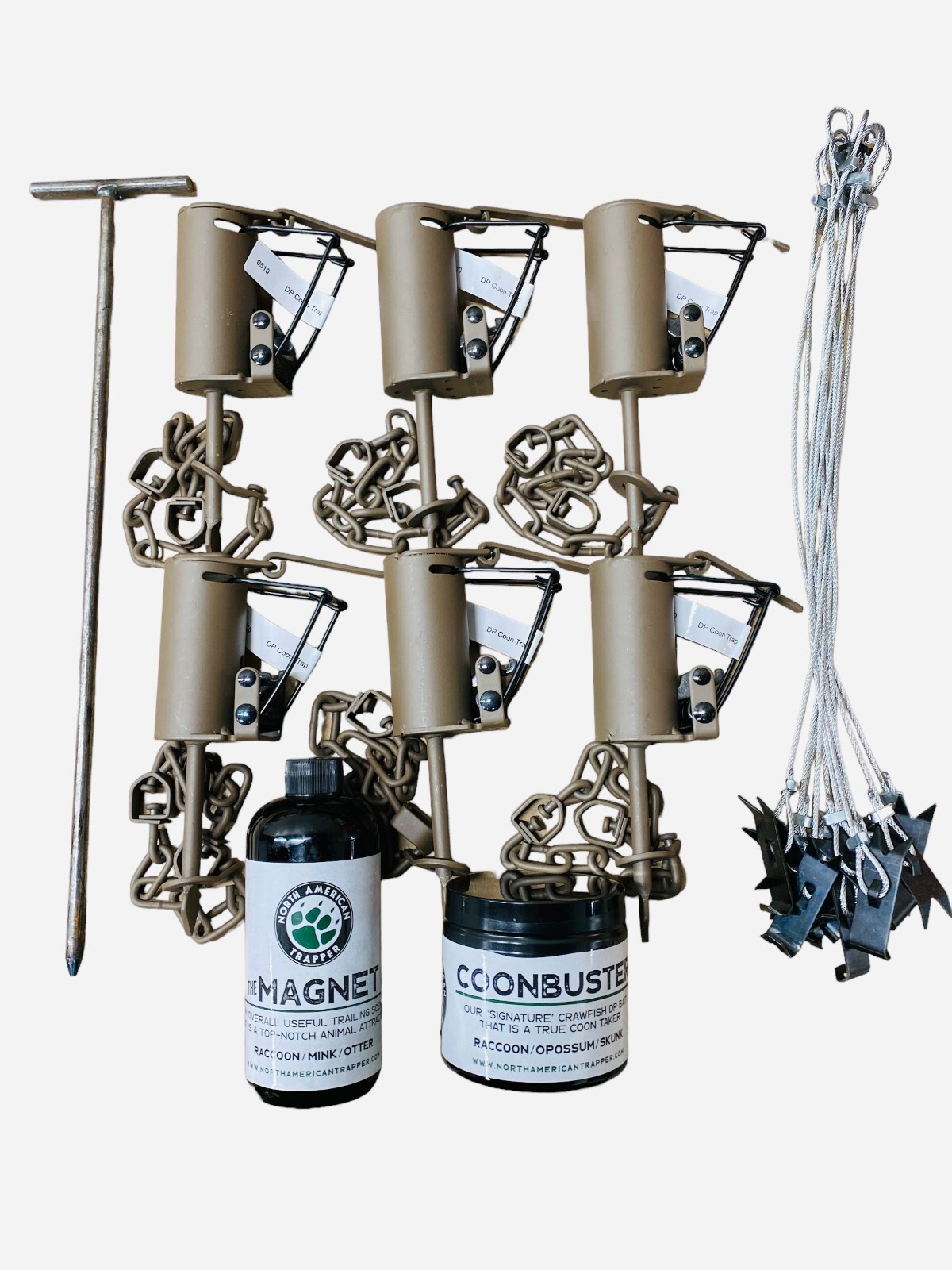 Raccoon Trapping Bundle ~ SIX Duke DP's +Stakes + Driver + Coonbuster + Magnet