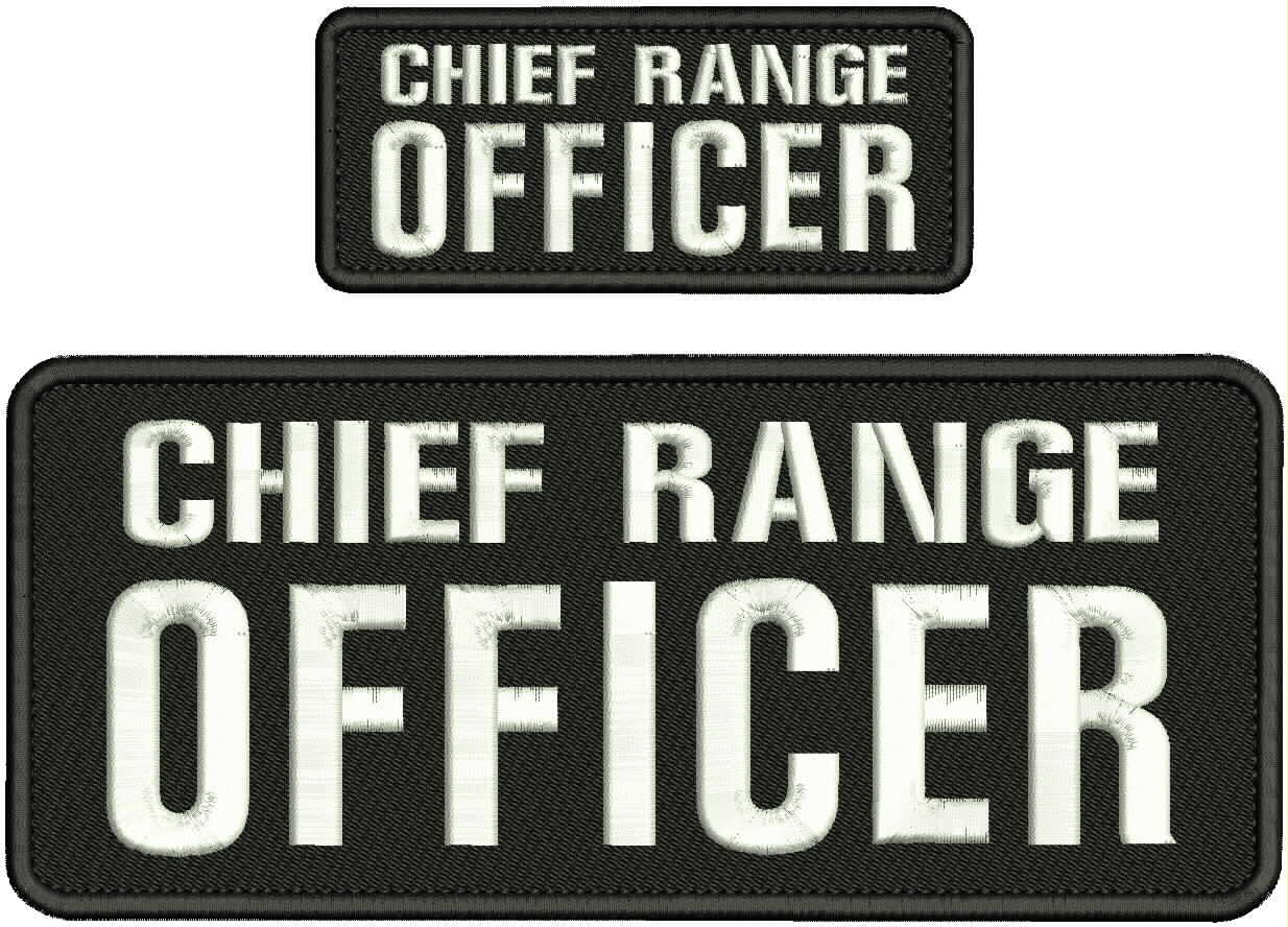 CHIEF RANGE  OFFICER Embroidery Patches 4x10 And 2x5  Hook on Back Bal/white