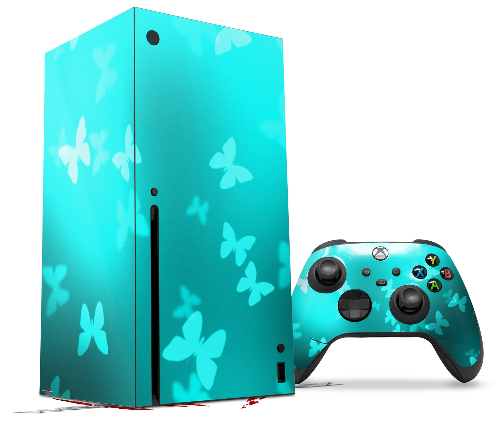 Skins XBOX Series X Console Controller Bokeh Butterflies Neon Teal