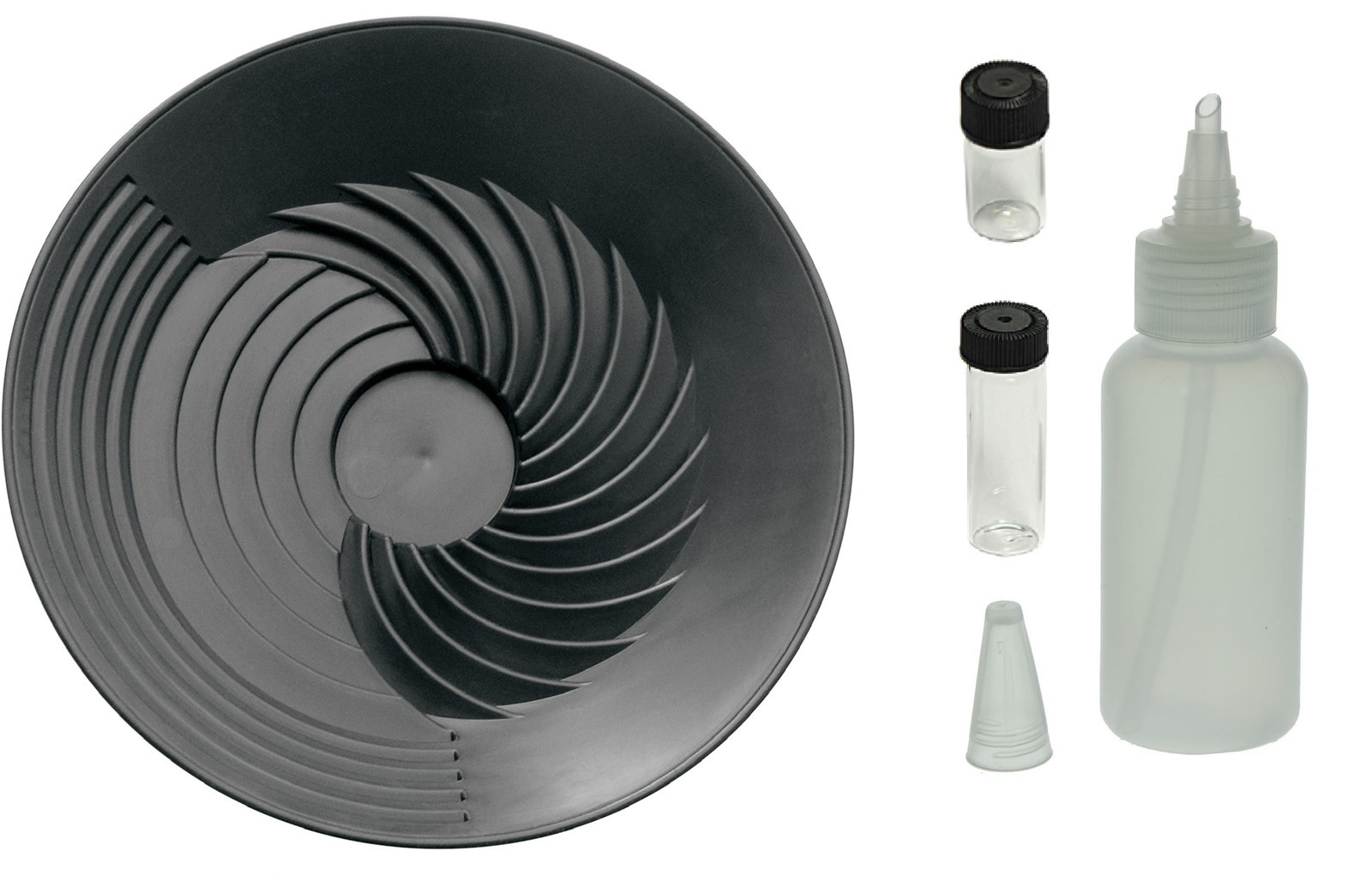 Turbopan Gold Pan/Snuffer/Vials BLACK  10" VORTEX ACTION! Panning Prospecting