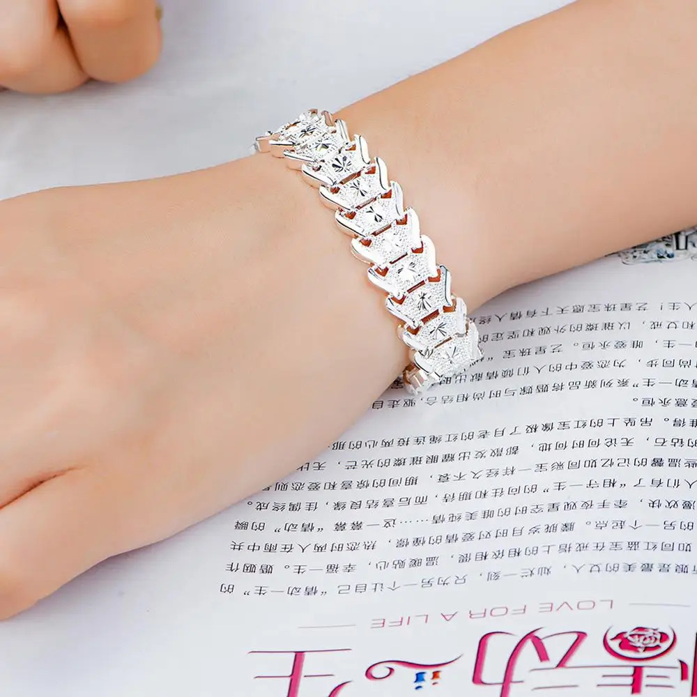 Pulsera Abalorio De Plata Para Hombre Brazalete De Cadena Joya Men Lujo Elegante