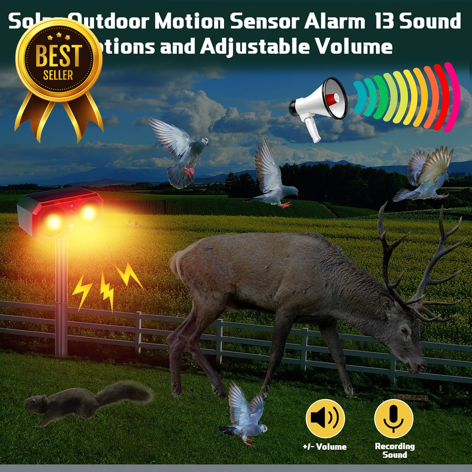 4 Pack Solar Motion Sensor Alarm 130dB Animal Deterrent with Remote