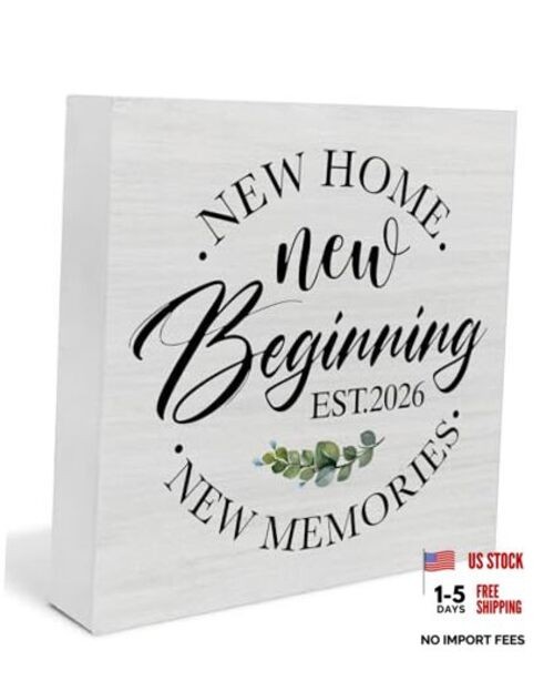 2026 Housewarming Gifts, New Home New Beginning Wood Sign, Home Living Room NEW