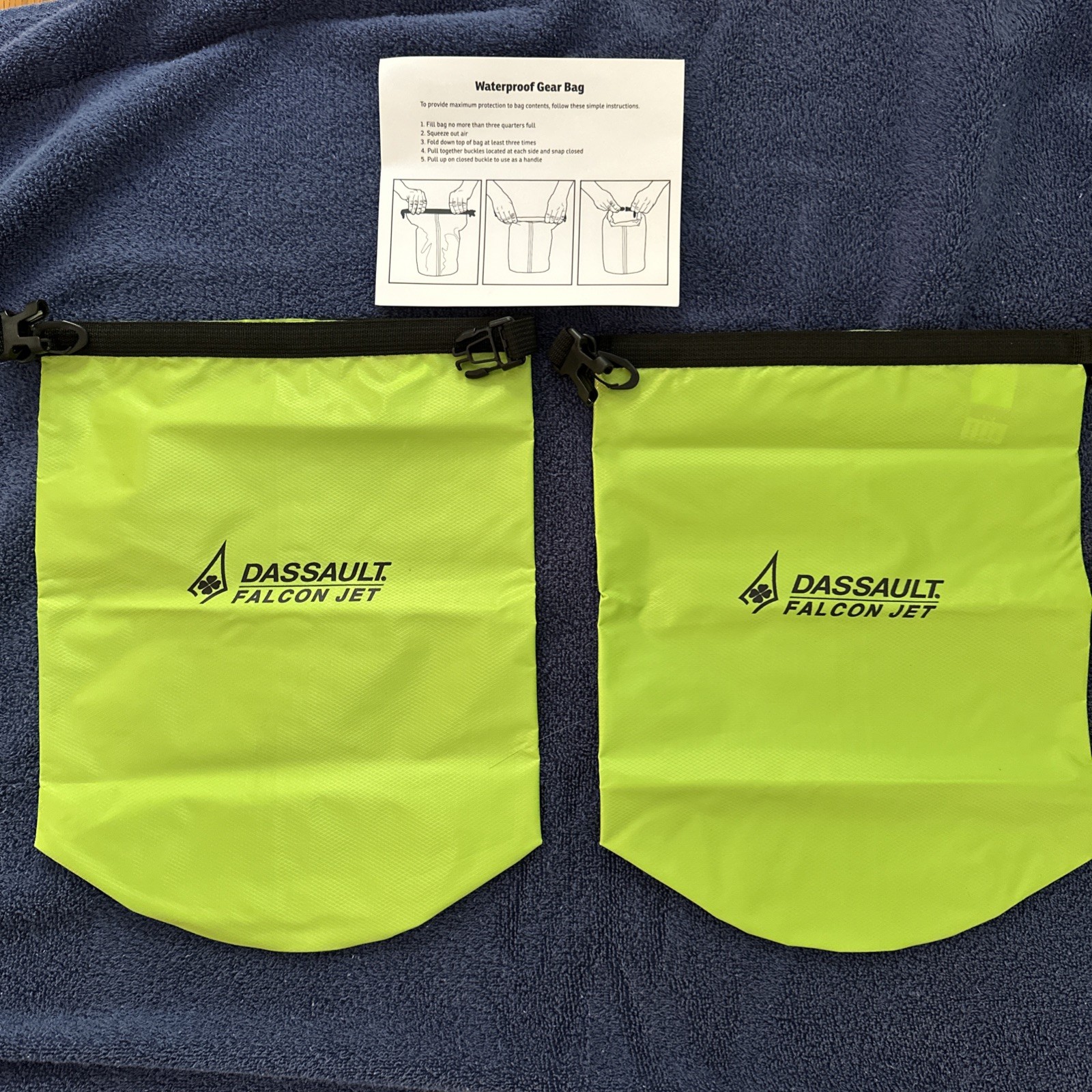 Set Of 2 Waterproof Gear Bags By Ariel. Neon Green 12” By 10.5” NEW