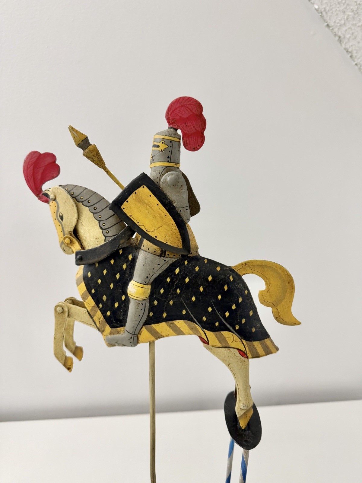 Medieval Knight On A Horse Sky Hook Teeter Totter 20.5" Tin Balance Folk Art Toy