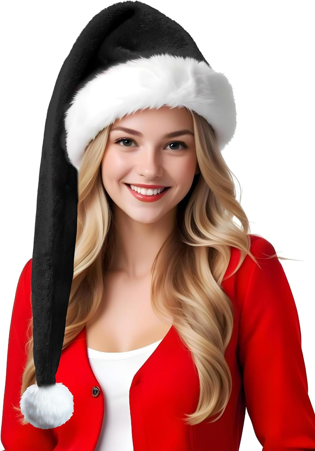 Santa Hat for Adults - Soft Velvet Xmas Hat with Fluffy White Fur Trim for Chris
