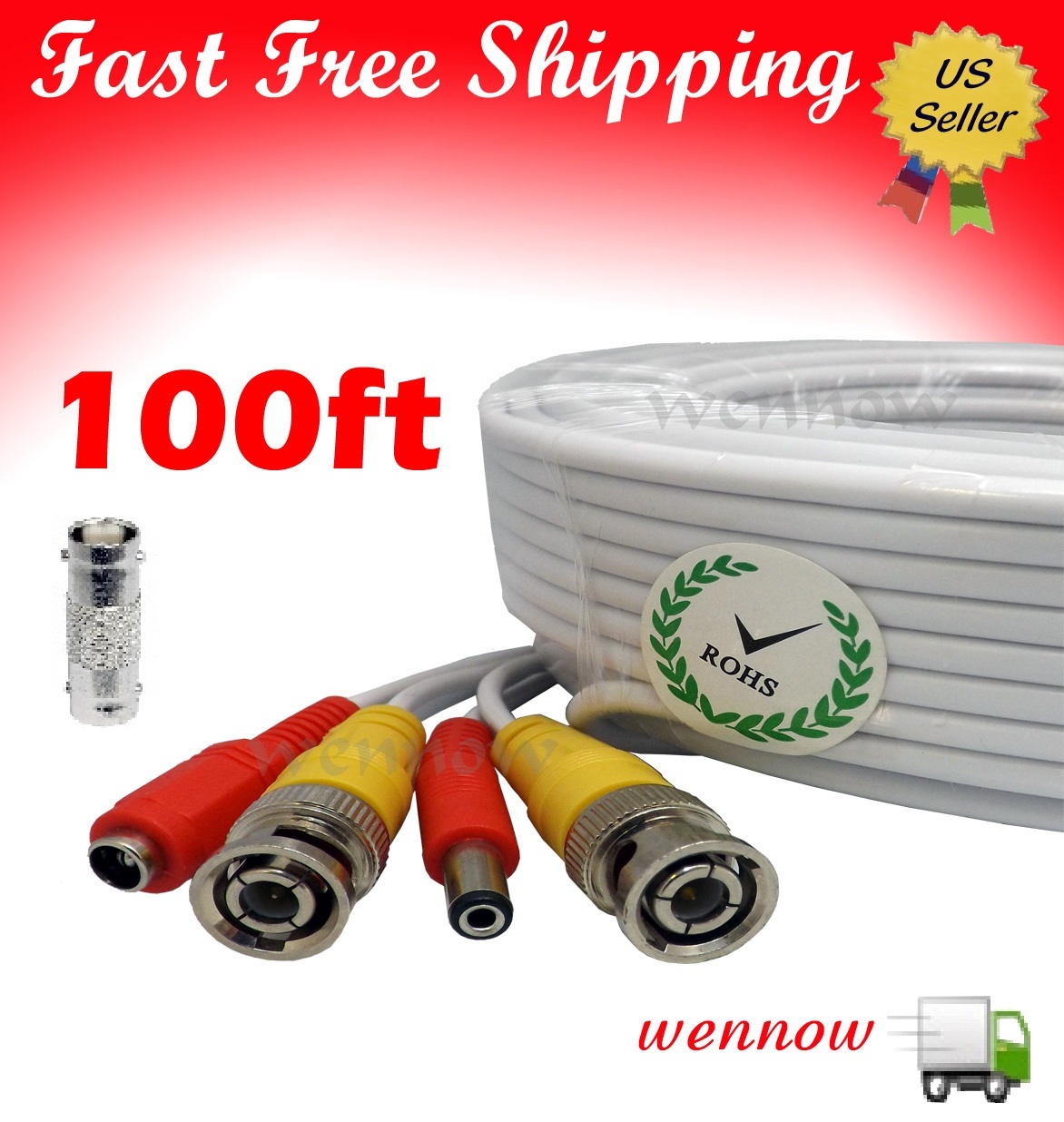 White 100ft Power & Video Cable for Security CCTV use / Zmodo / Swann / Qsee
