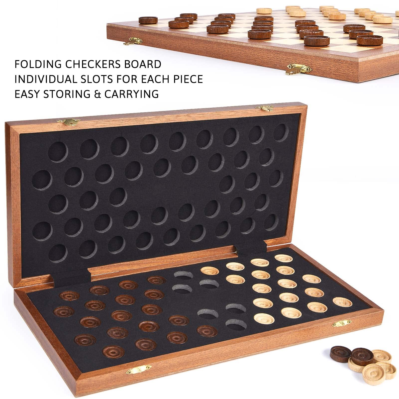 15inch Checkers Folding Wooden Game Set, 100 Square Checkerboard Internationa...