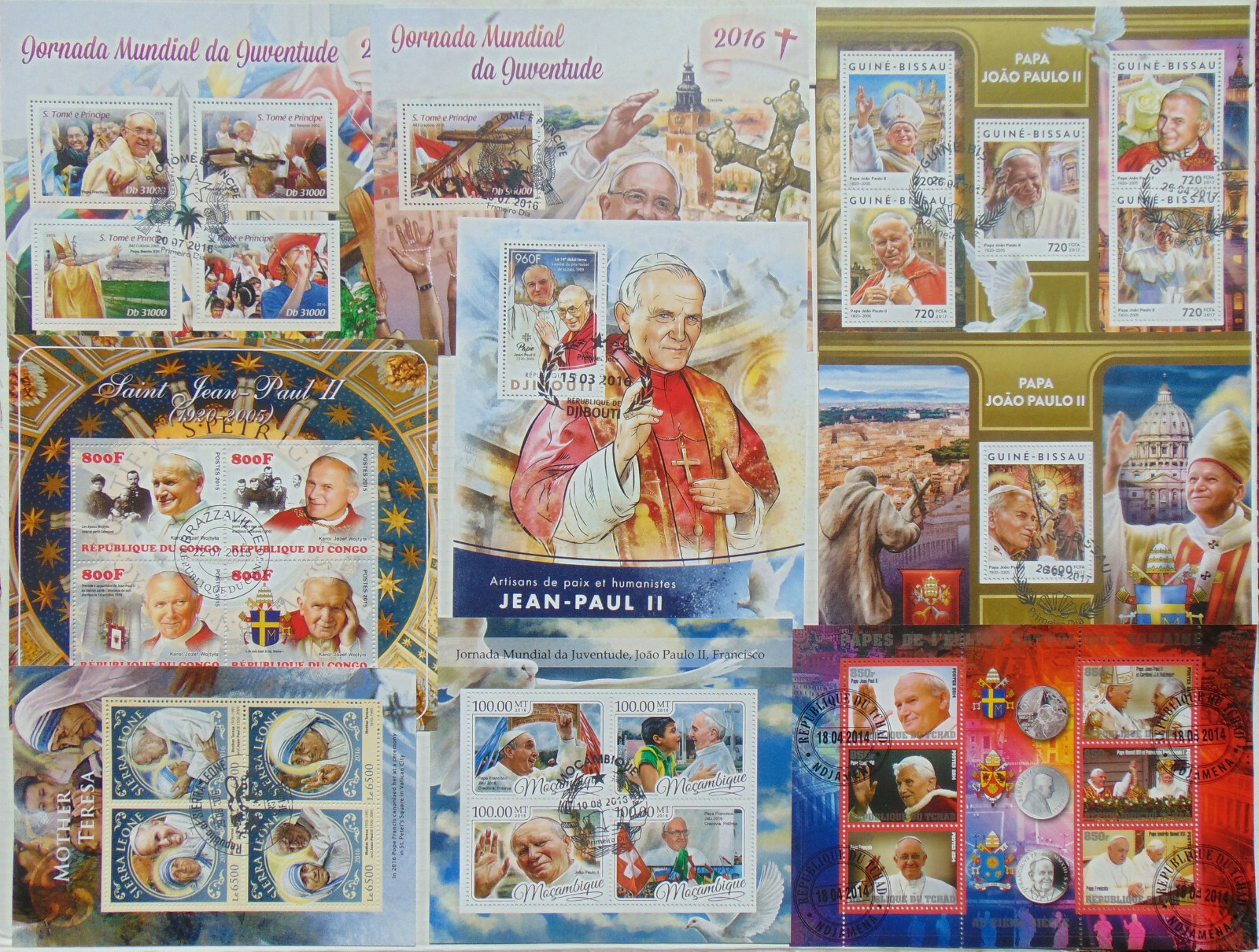 Pope John Paul II 100 diff mini & souv. sheets Composition Lot