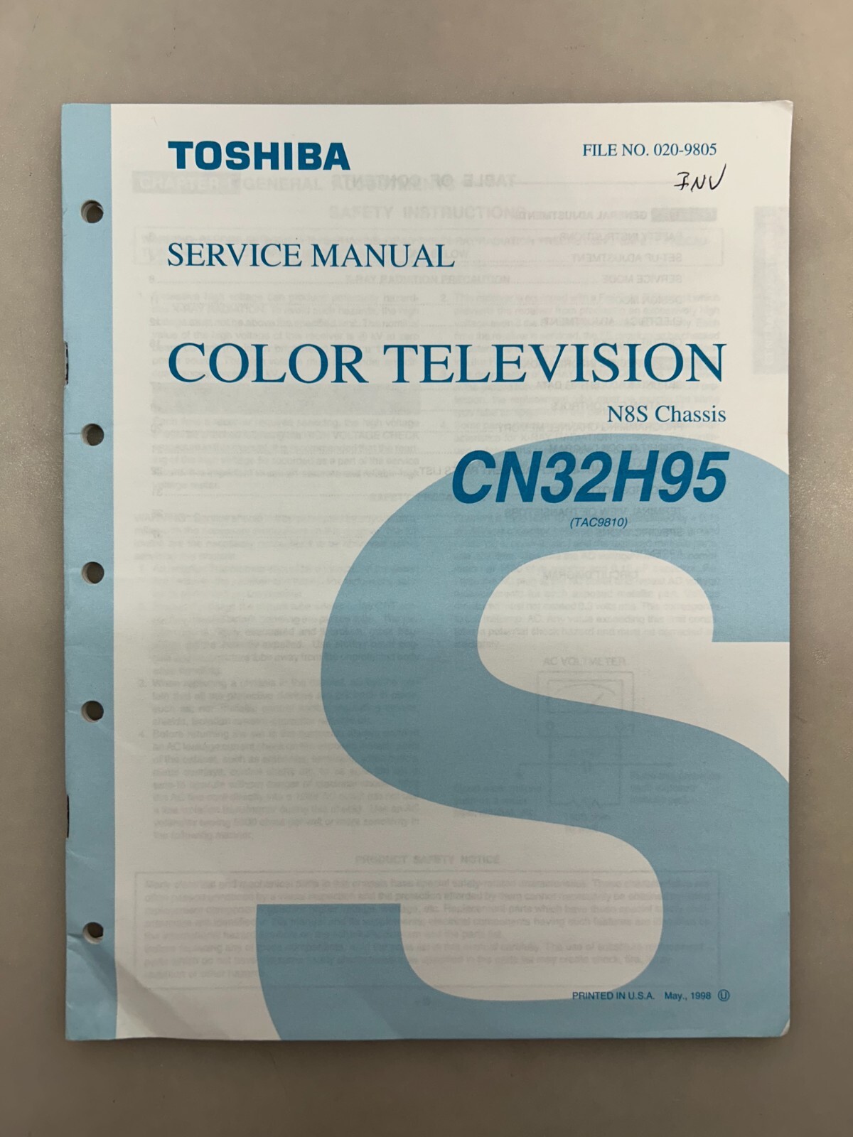 Toshiba CN32H95 Original Service Manual Free Shipping