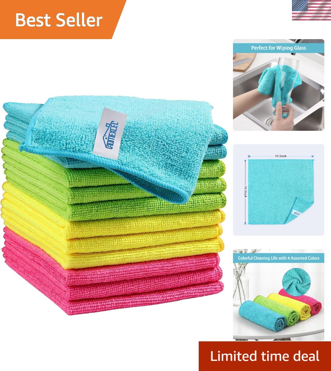 12 Pack Eco-Friendly Microfiber Cleaning Cloths, Streak-Free & Soft - 11.5"