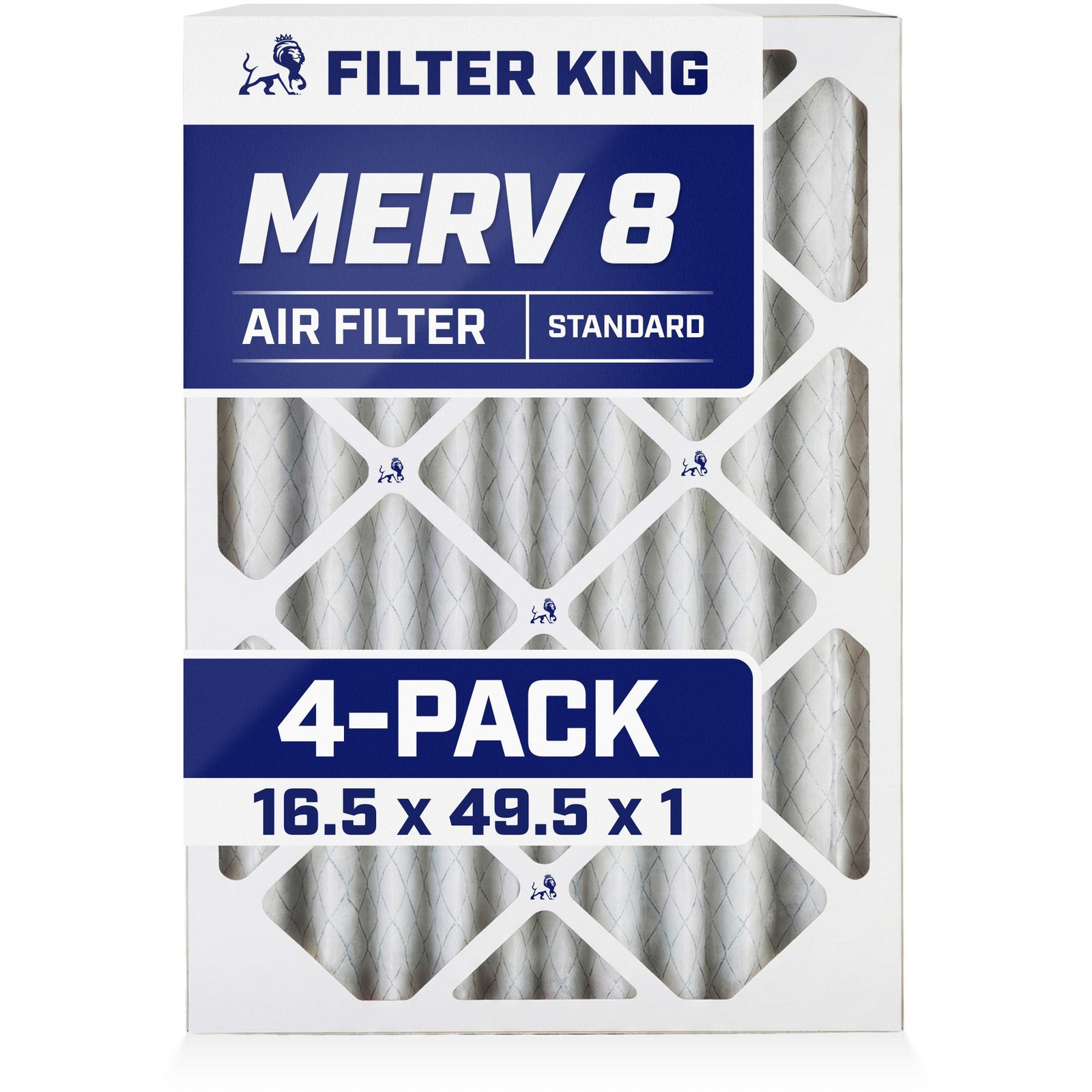 Filter King 16.5x49.5x1 Air Filter 4-PACK MERV 8 Actual Size 16.5 x 49.5 x .75"