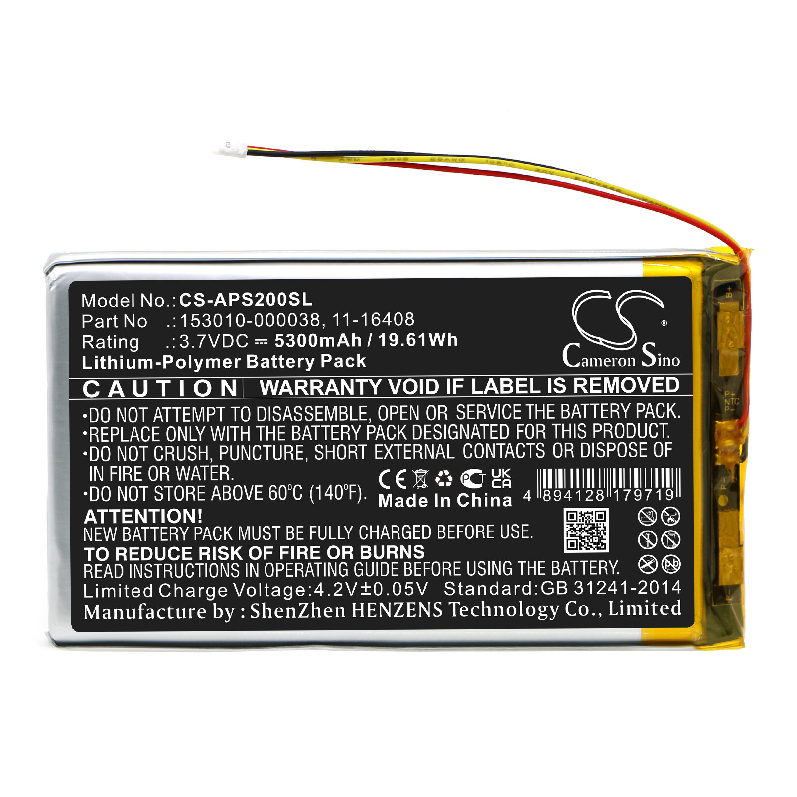 Battery for Appareo Stratus 2; Stratus 2S;Stratus 3; P/N: 11-16408,153010-000038