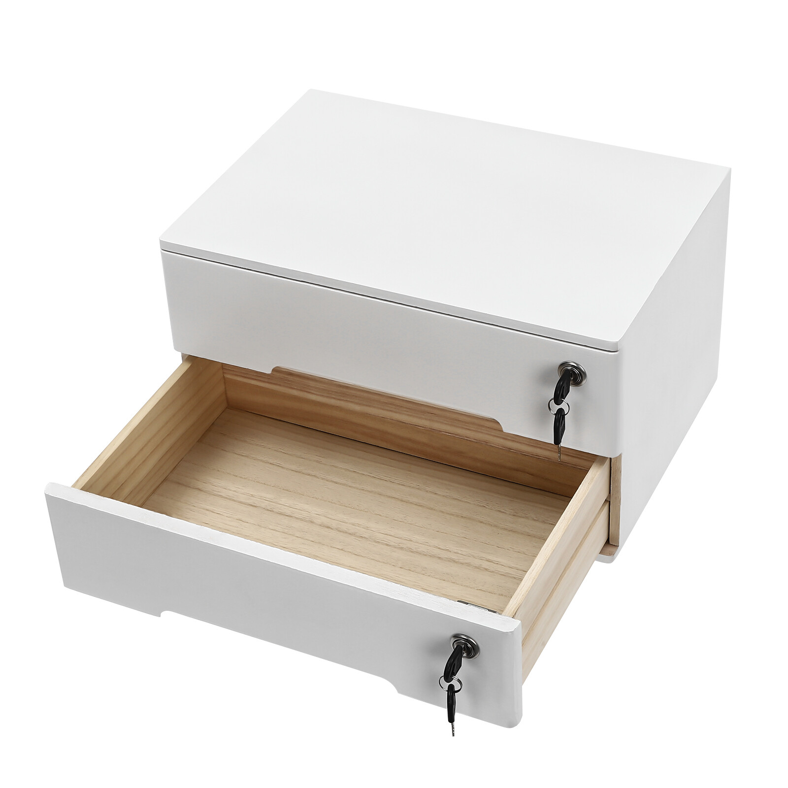Compact Lockable 2-Drawer Wooden Desktop Storage Cabinet with Keys