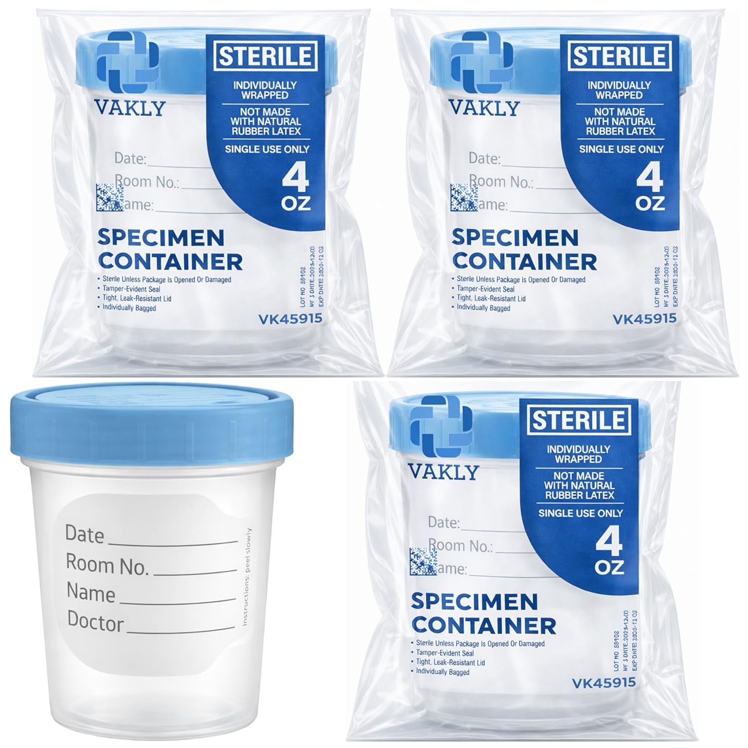 Sterile Specimen Cups 4 oz [3 Count] – Urine Collection Cups, Individually Bagge