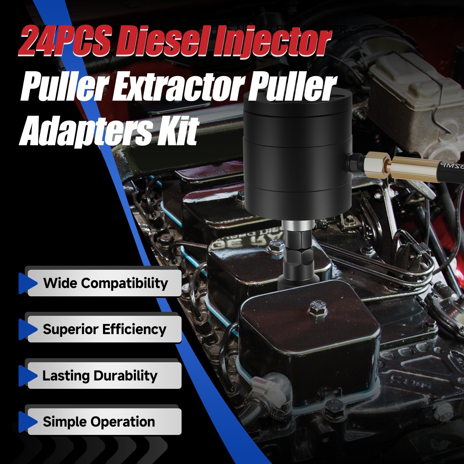 Diesel Injector Removal Puller Pneumatic Injector Extractor Puller Kit 24Pcs