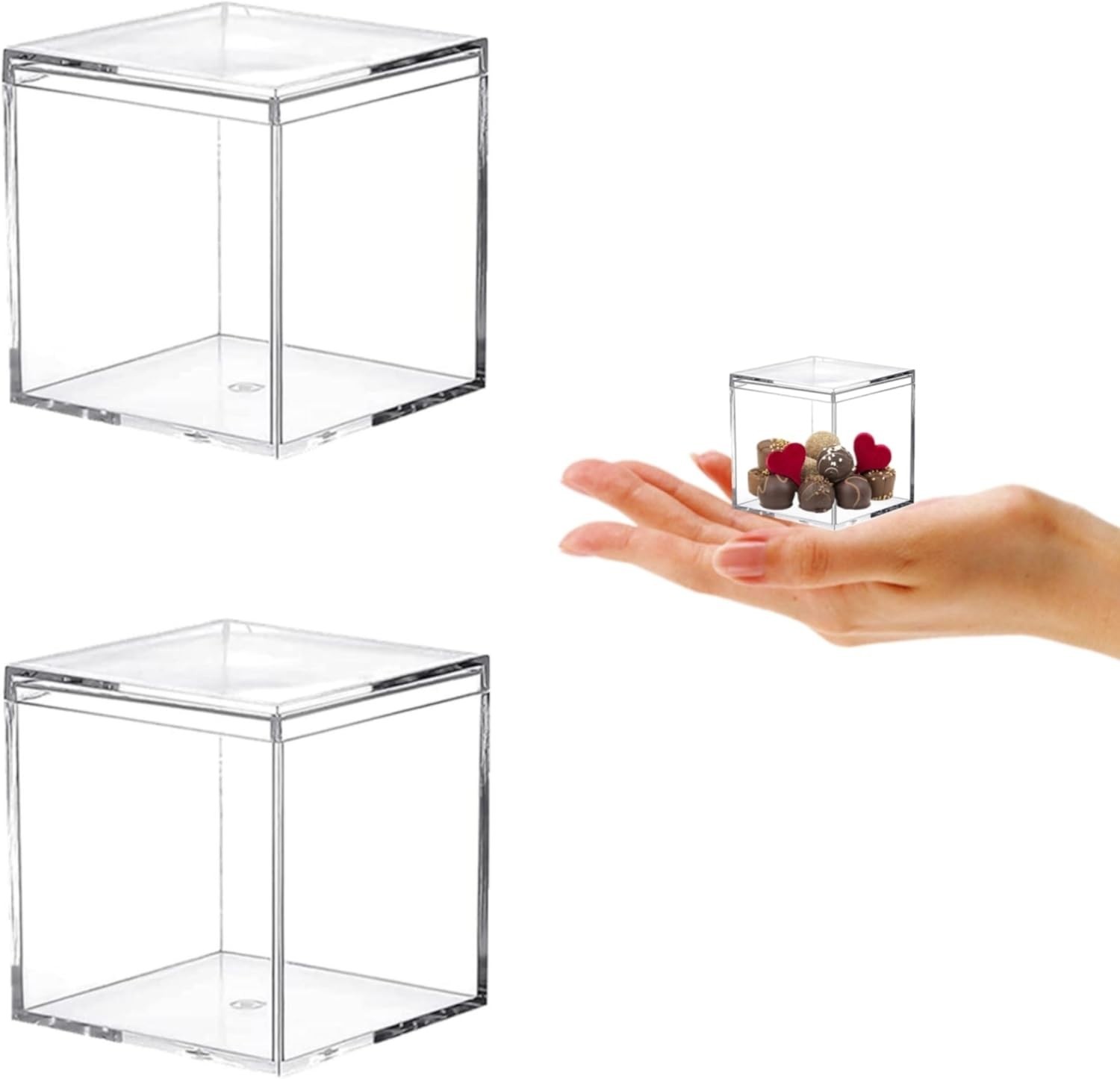 Small Acrylic Box Clear Display Case Plastic Square Cube 2 Packs Candy Box wi...