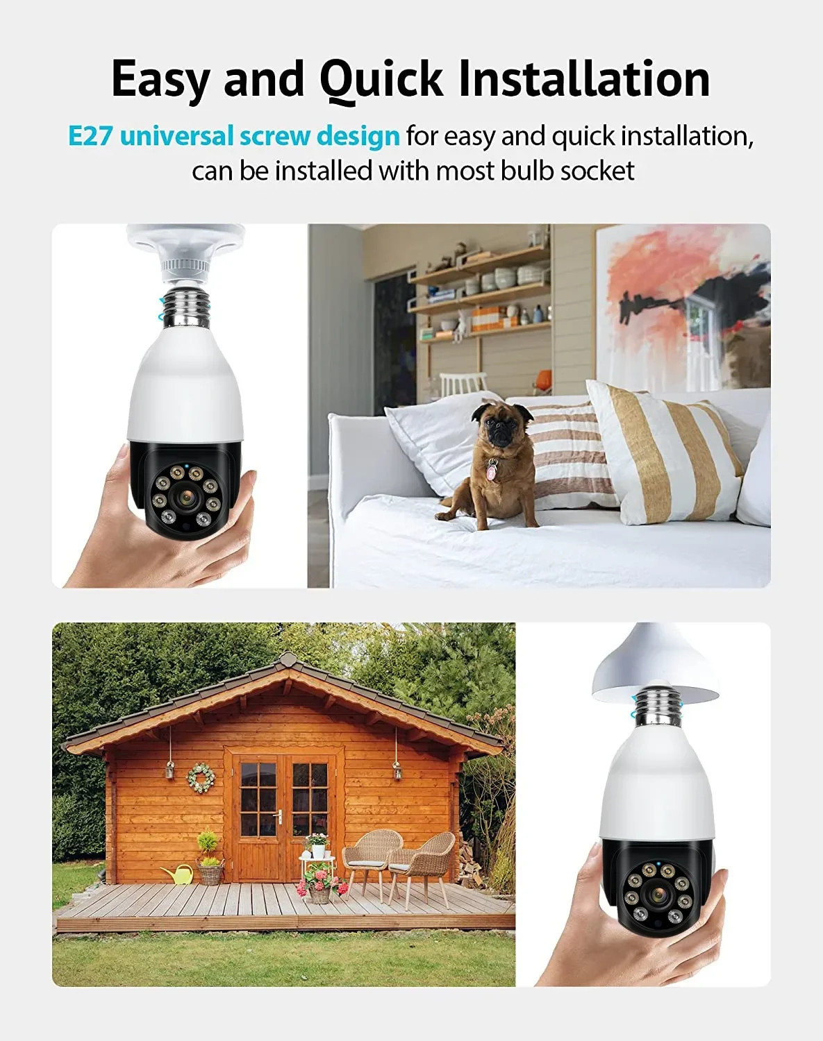 E27 5MP Camera Bulb PTZ Security Video Bulb Surveillance Camera Motion Tracking