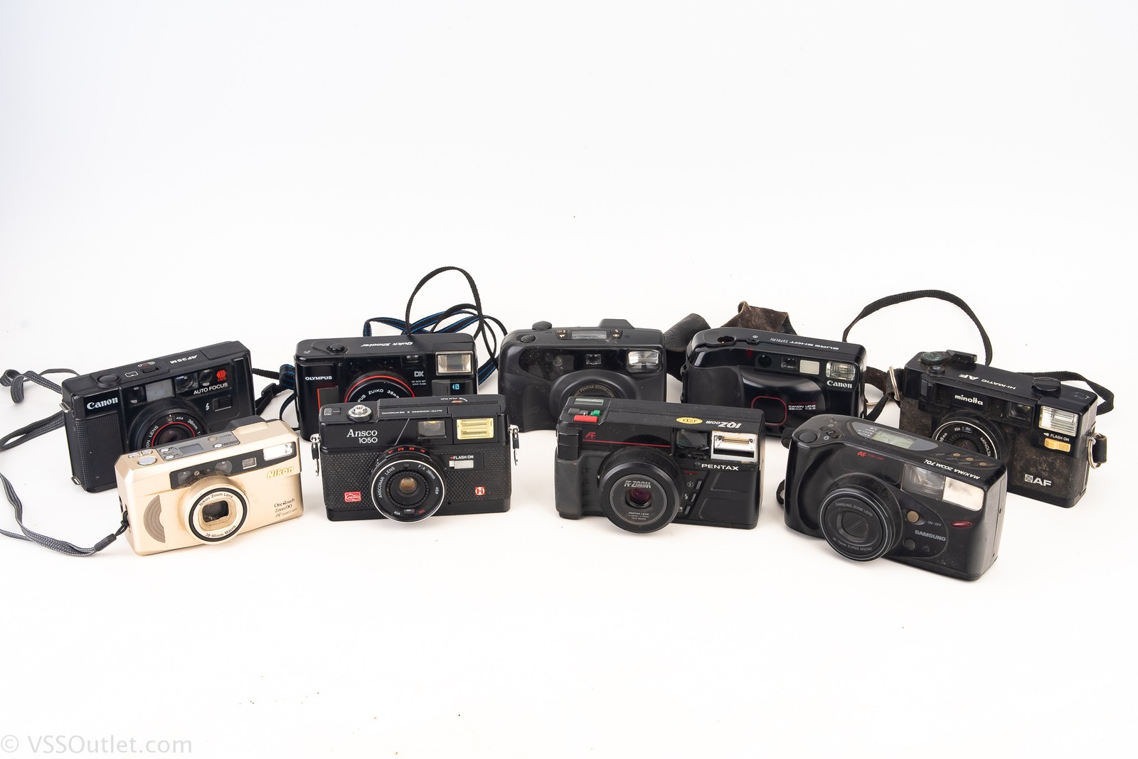 9 Point & Shoot 35mm Film Cameras Nikon Pentax Minolta AS-IS PARTS REPAIR V28