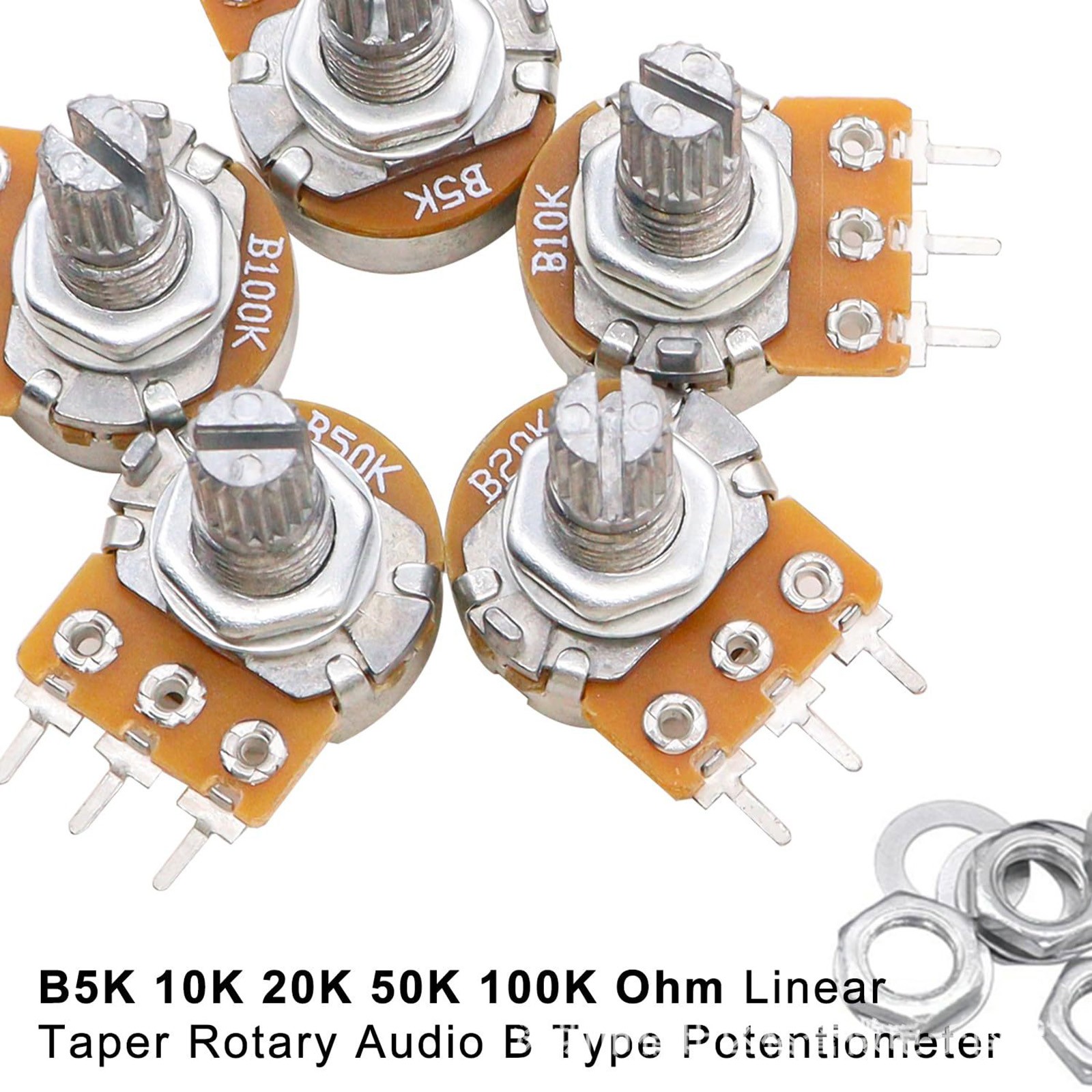 60pcs/set Potentiometer Linear Rotary Audio B Type 5K-100K Variable Resistor