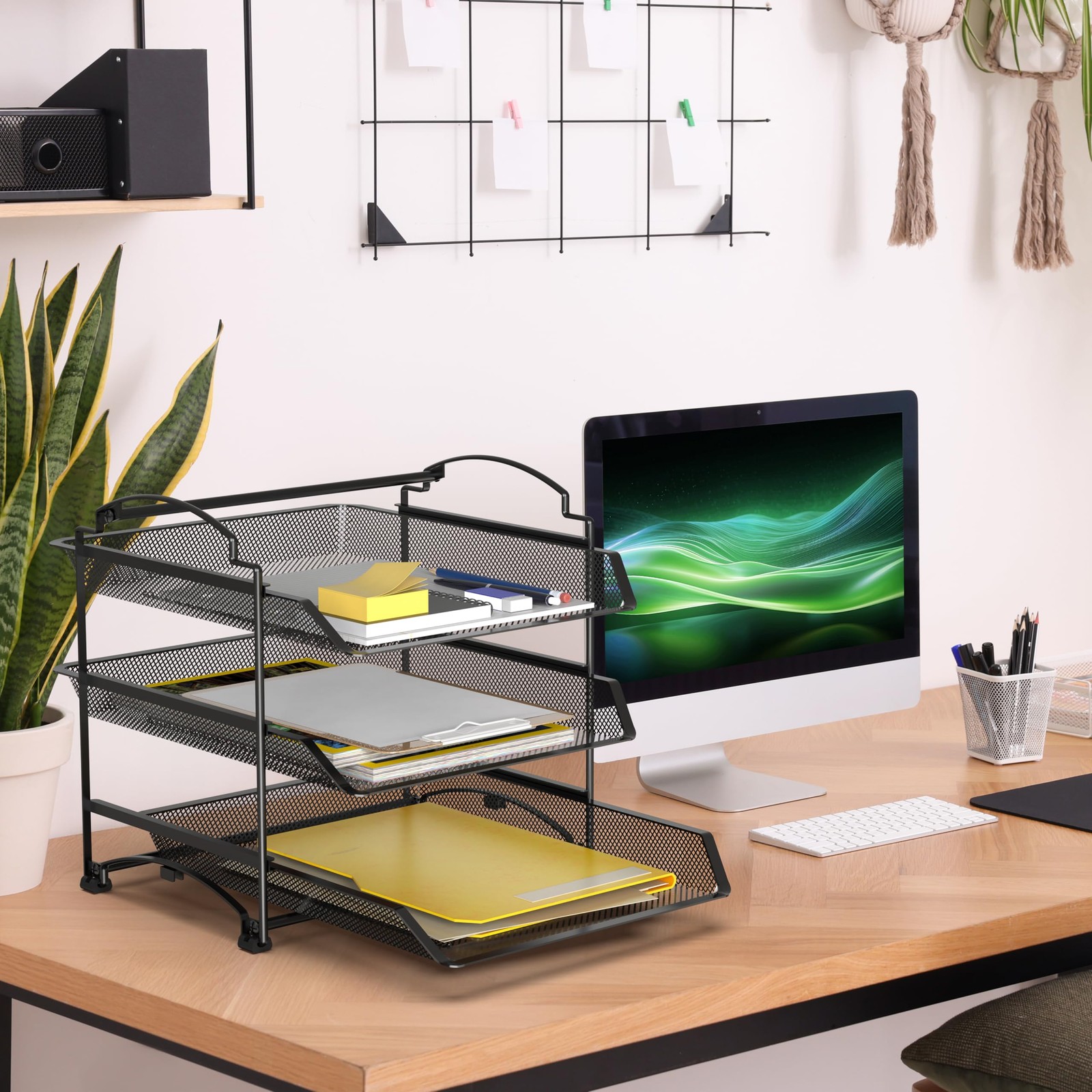 3-Tier Stackable and Sliding Desktop Document Letter Tray Organizer, Black