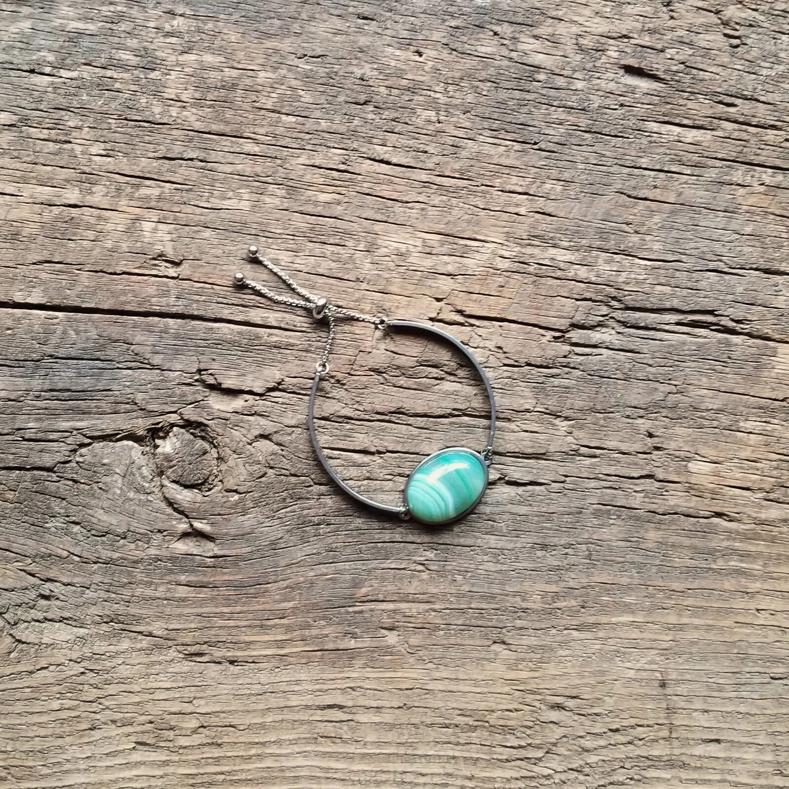 Hypoallergenic Stainless Steel Green Agate Cabochon Adjustable Size Bracelet