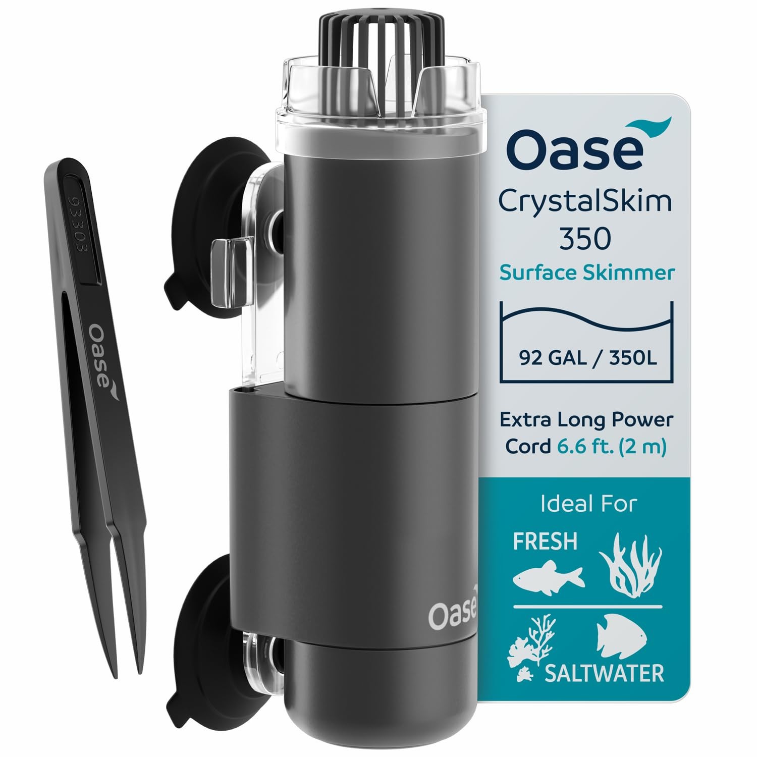 OASE CrystalSkim 350 Surface Skimmer for Freshwater and Marine Aquariums – Co...