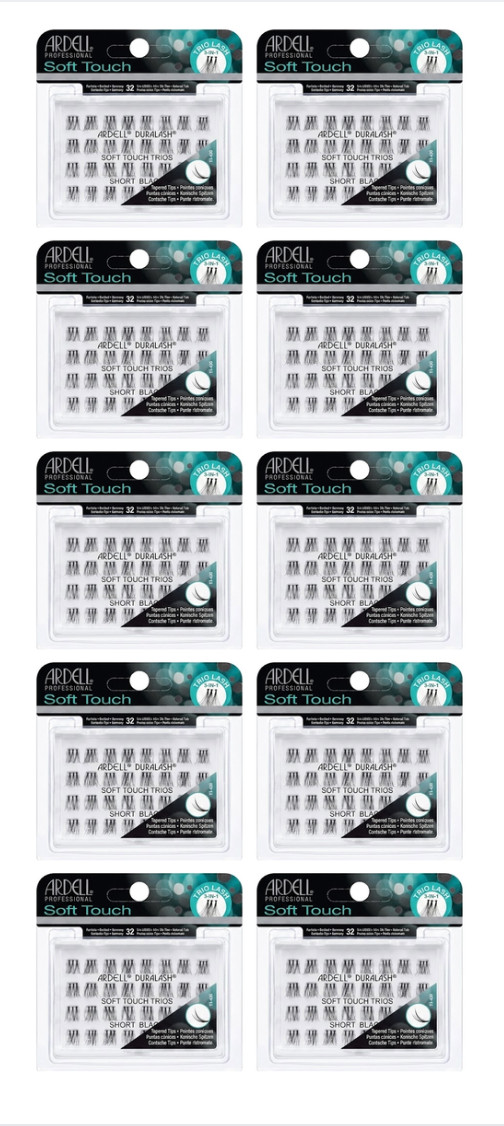 Lot 10 Pack Ardell Soft Touch Duralash Trios Short Black Eyelashes - 32 pcs/pack