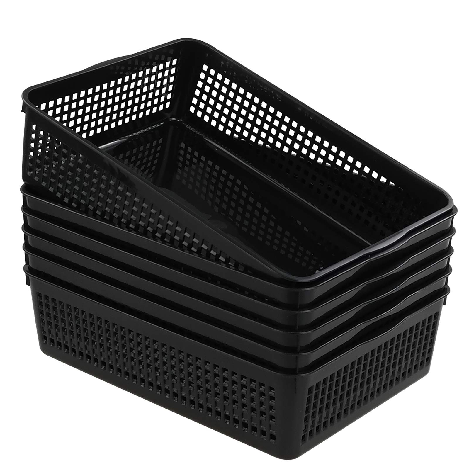 6 PCS Plastic File Storage Baskets Black A4 Paper Organizing Basket Trays