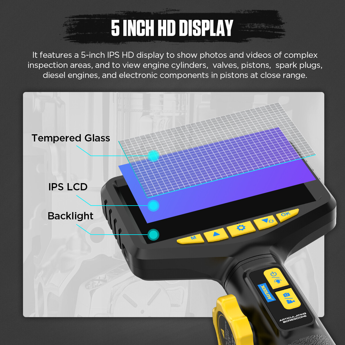 Endoscope Camera 1080P HD 5" Screen Borescope 2-Way 210° Inspection Camera