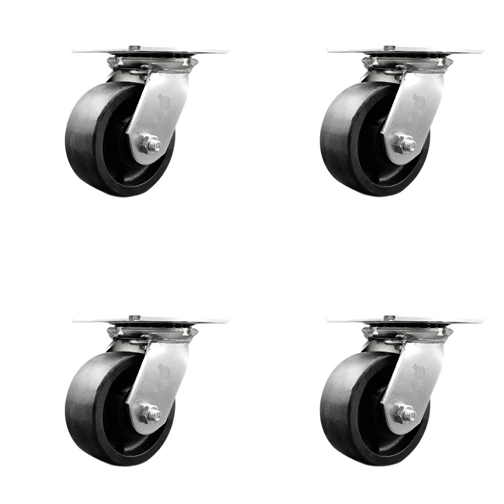 5 Inch Glass Filled Nylon Caster Set with Ball Bearings and Swivel Locks SCC