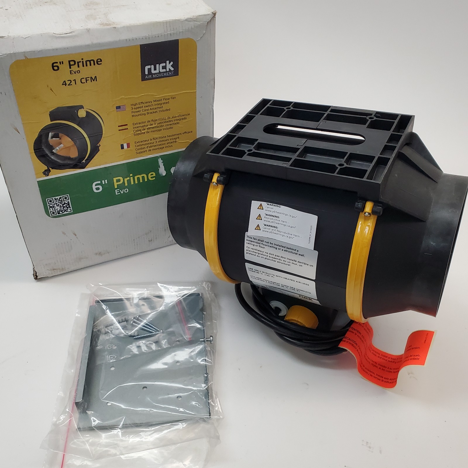 Ruck 6" Prime EVO 421 CFM Inline Duct Fan Ventilation HVAC New Open Box