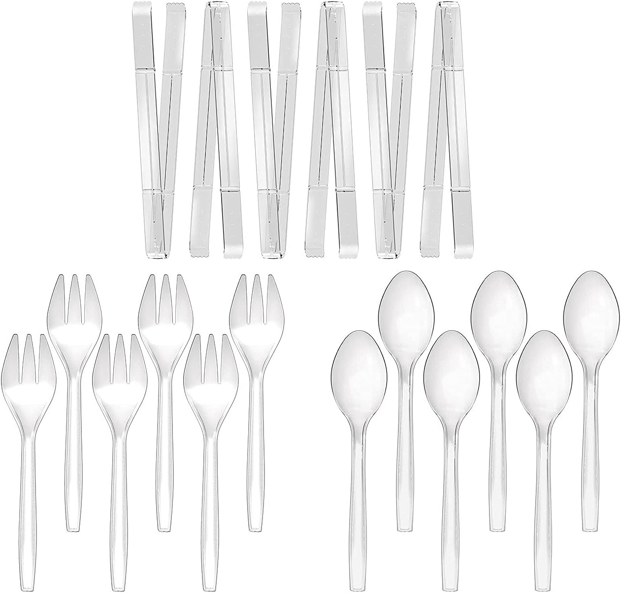 Plastic Serving Utensils, Clear Disposable Utensils, 6 Serving Tongs,