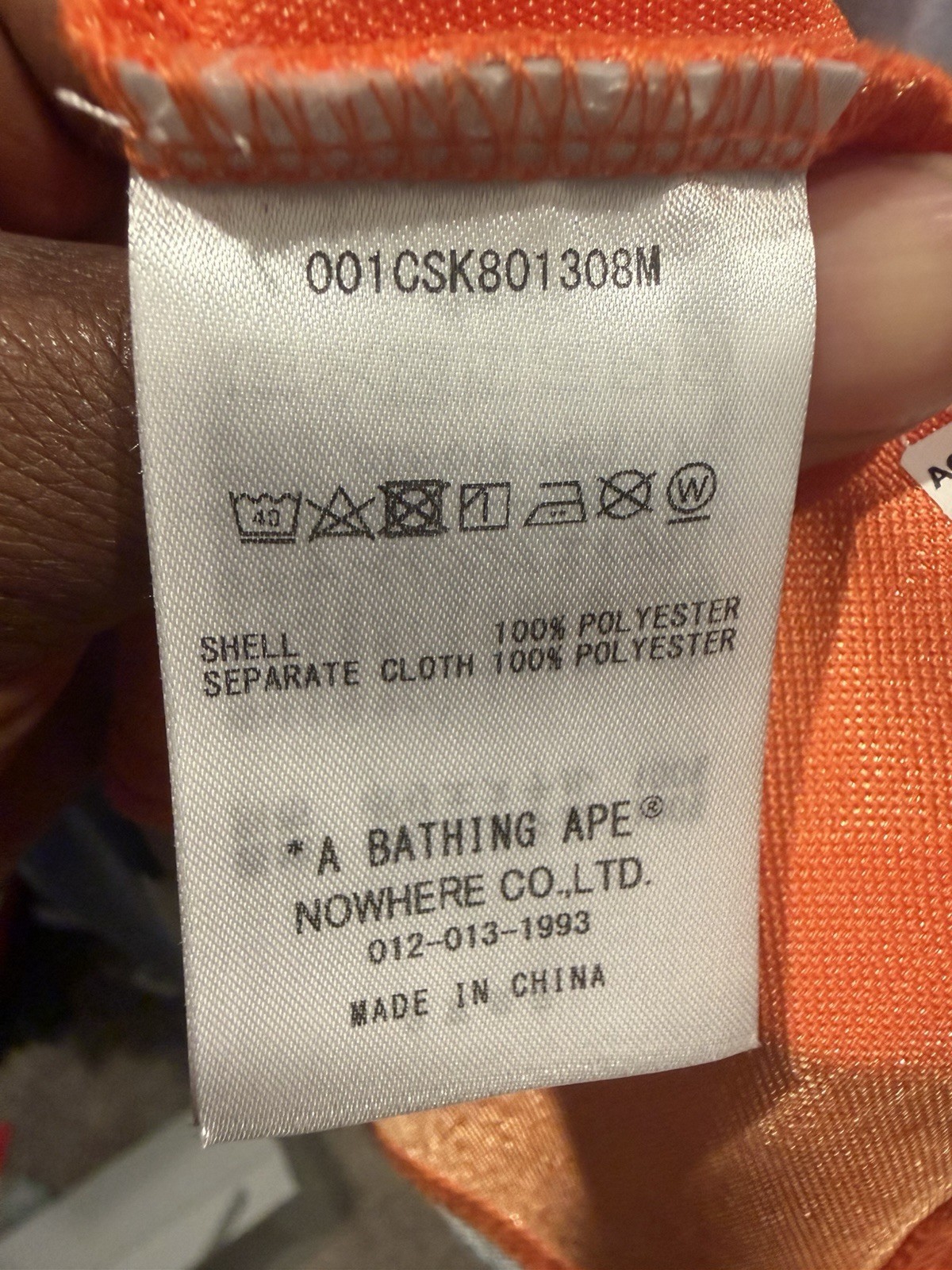 A Bathing Ape Orange Short Sleeve Soccer Jersey 100% Polyester Size L