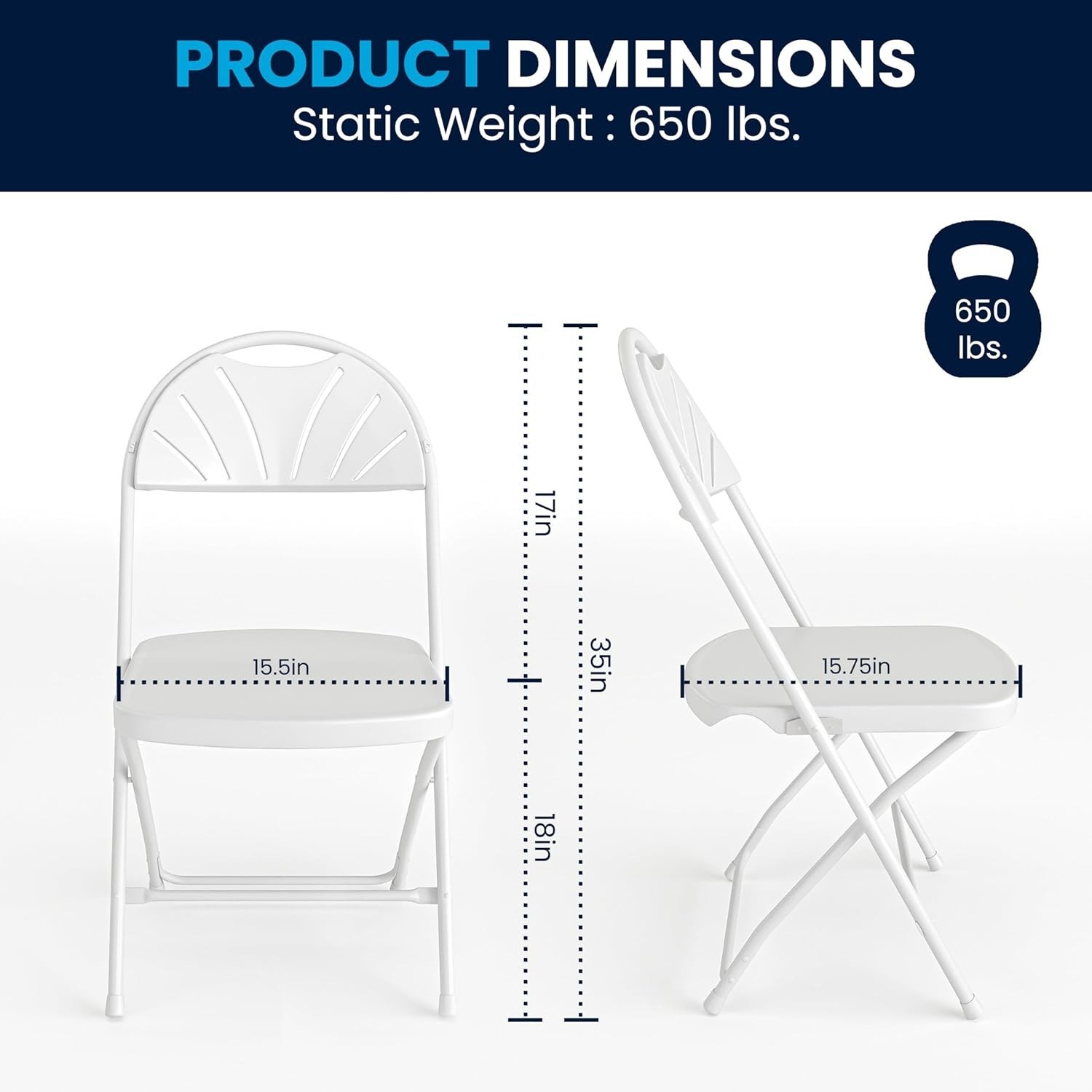 Durable White Folding Chairs - 2 Pack, Ideal for Indoor/Outdoor Events