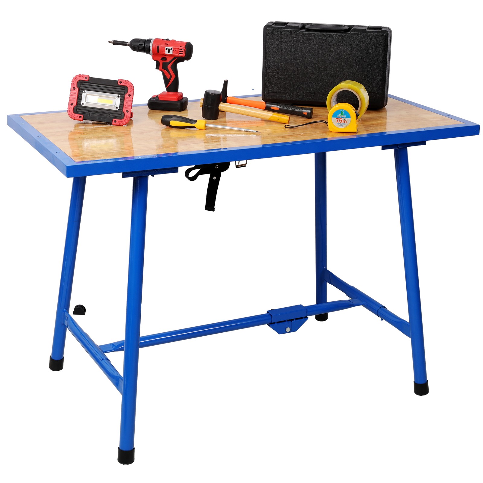 Foldable Work Bench, 660Lbs Load Capacity, Steel Frame, Blue
