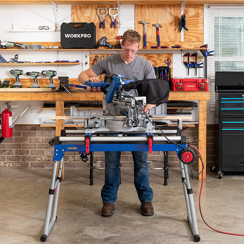 WORKPRO 5-in-1 42" Portable Rolling Miter Saw Stand Workbench Folding Work Table