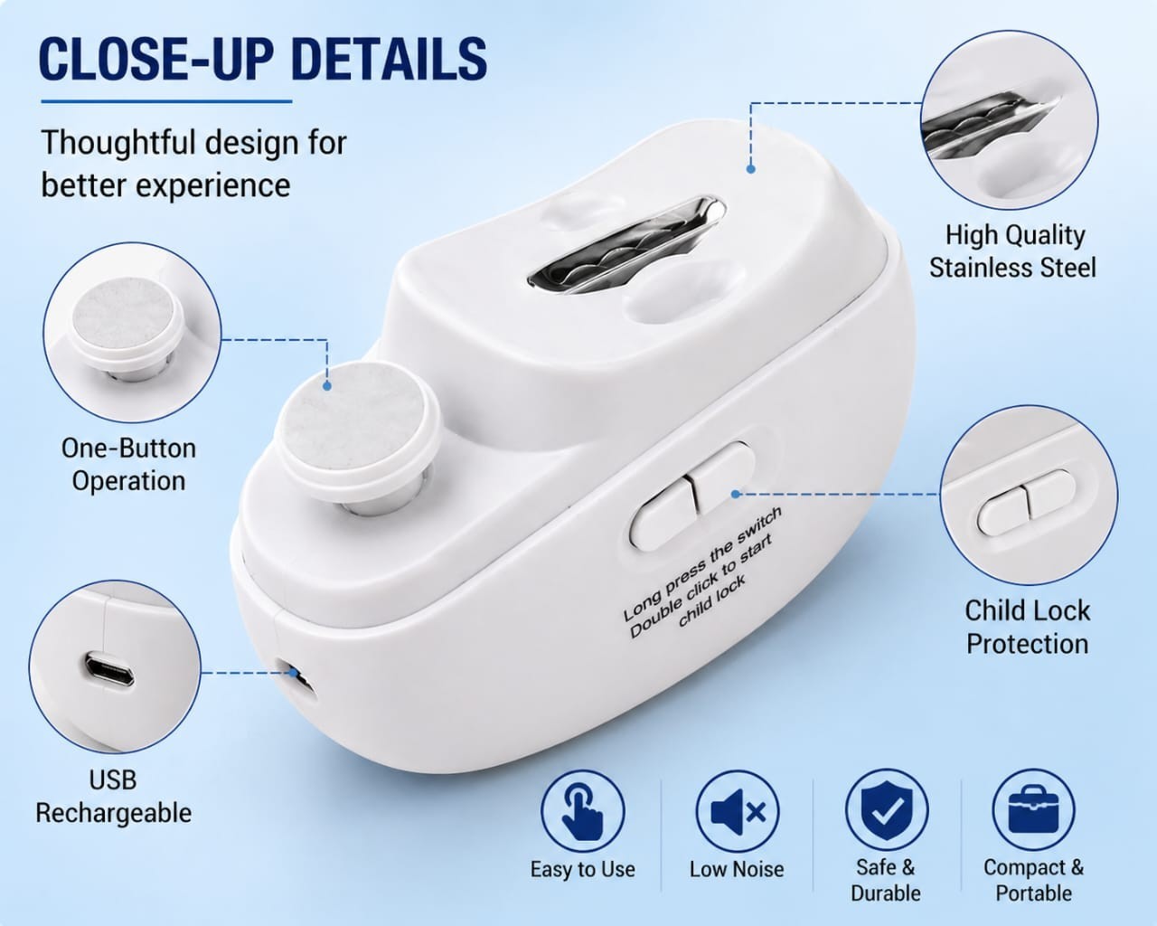 Safety Electric Nail Clipper Automatic Thick Nails Trimmer Professional Tool. US
