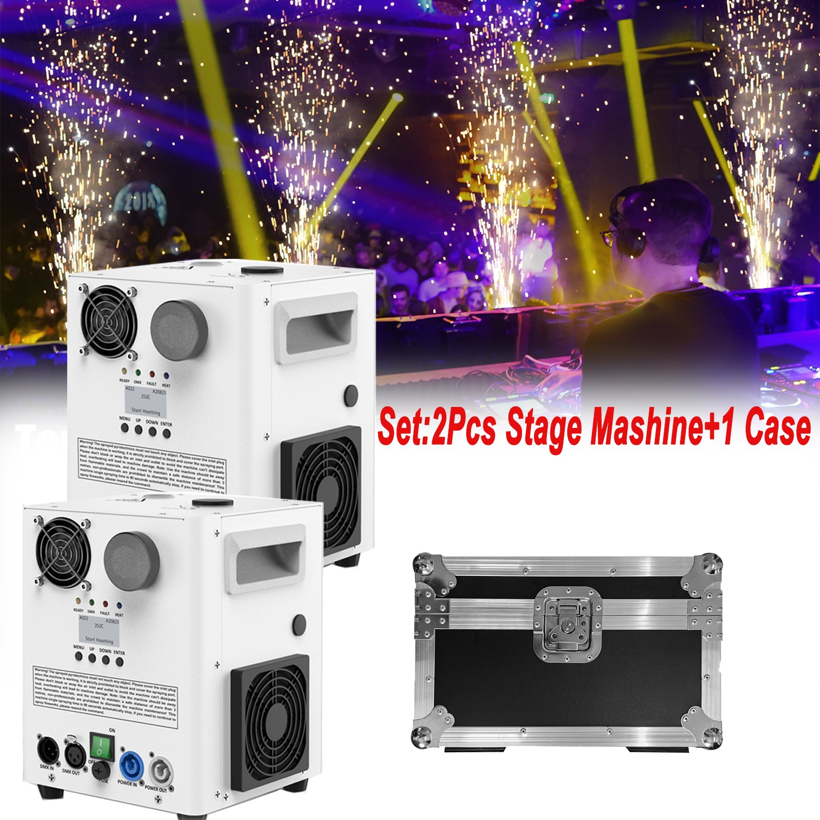 2PCS 1200W Cold Spark Machine Flight Case Firework Machine kits DJ Stage Effect