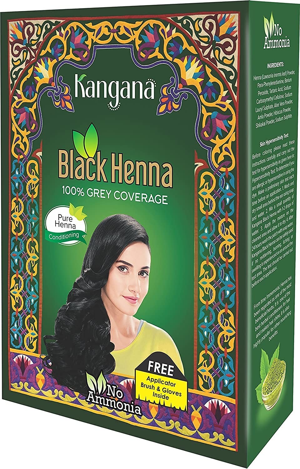 Black Henna for 100% Grey Coverage Natural Hair Dye/Color 6 Pouches Total 60g