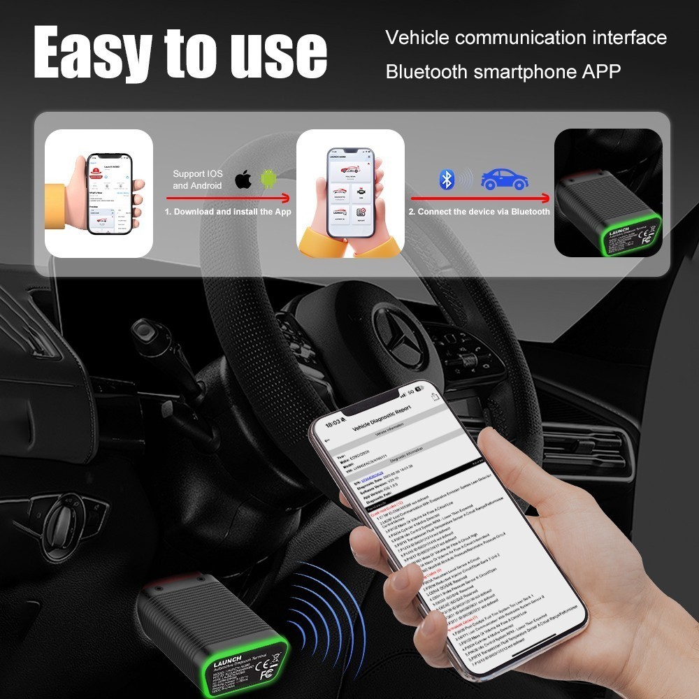 LAUNCH AIOBD Mini Bluetooth OBD2 Diagnostic Tool Scanner for Android iOS