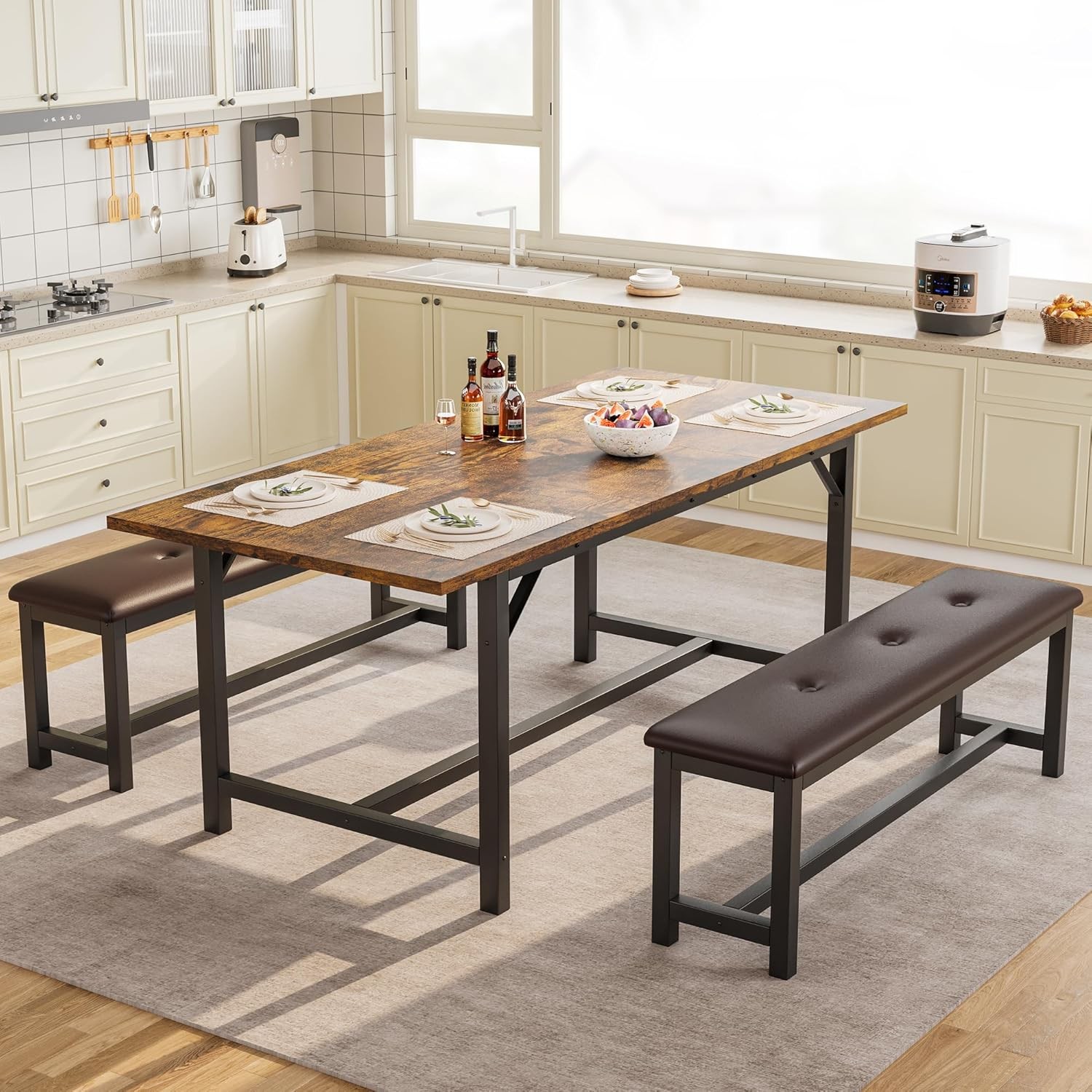 3-Piece Dining Table & Chairs Set – Extendable 47-63", Durable, Compact Design